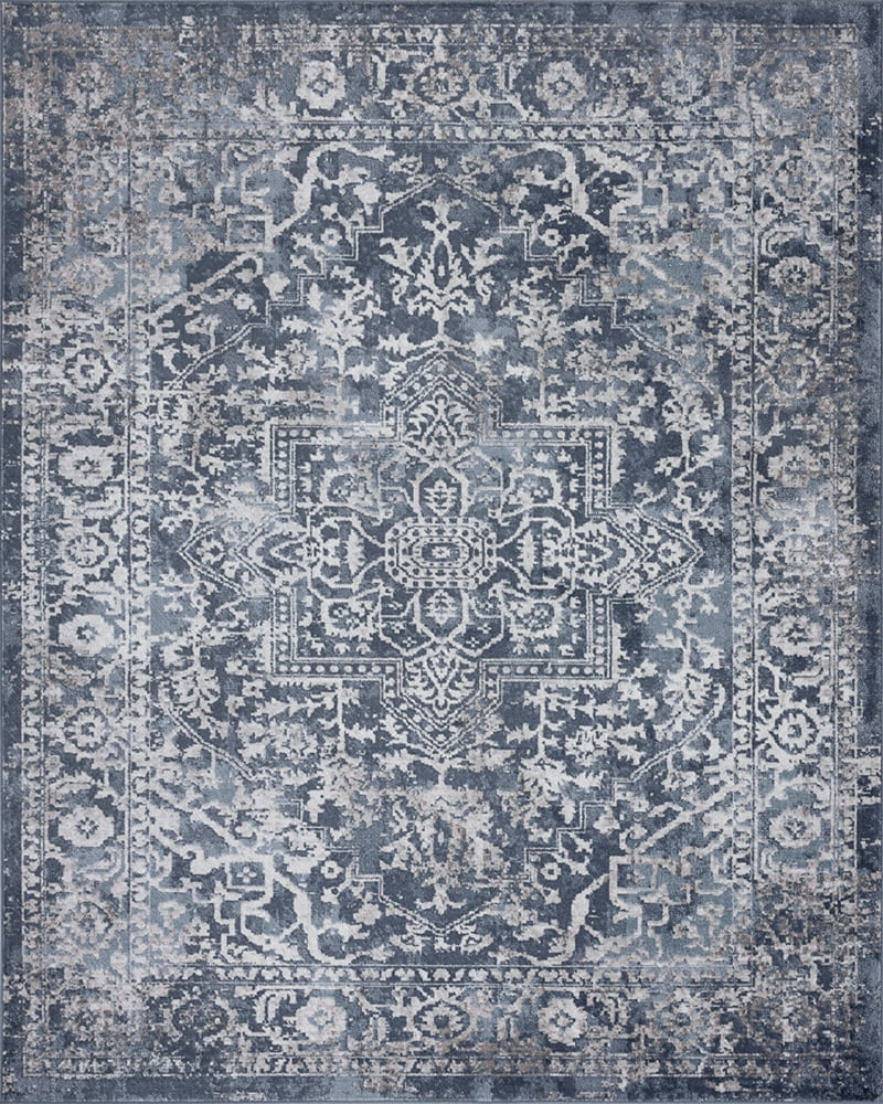 Nexus Blue and White Synthetic 5' x 7' Rectangular Area Rug