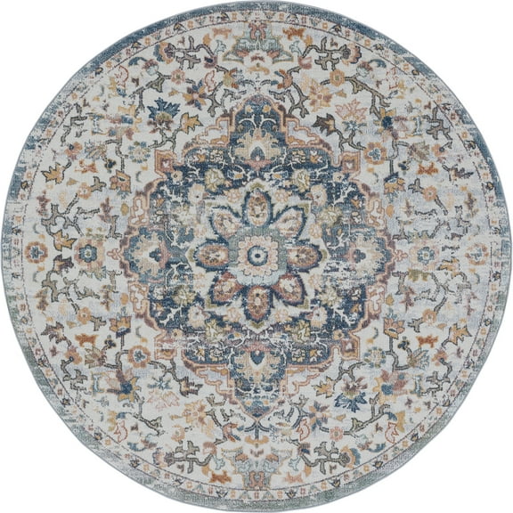 Tayse Reina Area Rug REI1200 Traditional Cream Scrolls Scrolls 5' 3" x 5' 3" Round