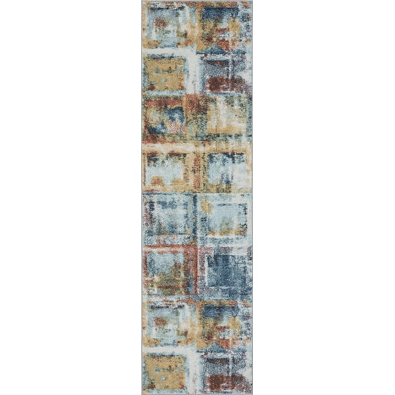 Tayse Reina Area Rug REI1300 Contemporary Navy Blocks Cubes 2' 7" x 9' 10" Rectangle