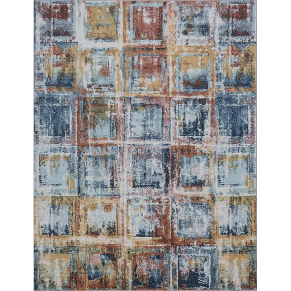 Tayse Reina Area Rug REI1300 Contemporary Navy Blocks Cubes 3' 11'' x 5'3'' Rectangle
