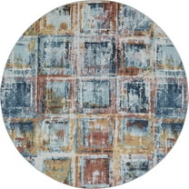 Tayse Reina Area Rug REI1300 Contemporary Navy Blocks Cubes 5' 3" x 5' 3" Round