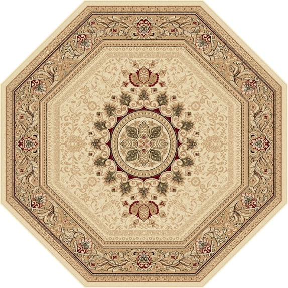 Tayse Sensation Area Rug 4672 IVORY Traditional Beige Medallion Border 5' 3" x 5' 3" Octagon