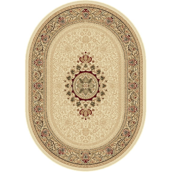 Tayse Sensation Area Rug 4672 IVORY Traditional Ivory Medallion Border 5' 3" x 7' 3" Oval