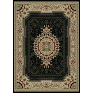 Tayse Sensation Area Rug 4673 Black Medallion Border 5' 3" x 7' 3" Rectangle