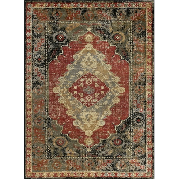 Tayse Sensation Area Rug SNS4900 Transitional Red Bordered Rings 2' 3" x 7' 3" Rectangle