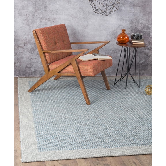 Tayse Serenity Area Rug SRN1006 Modern Lt Blue Bordered Monotone 5' x 7' 3" Rectangle