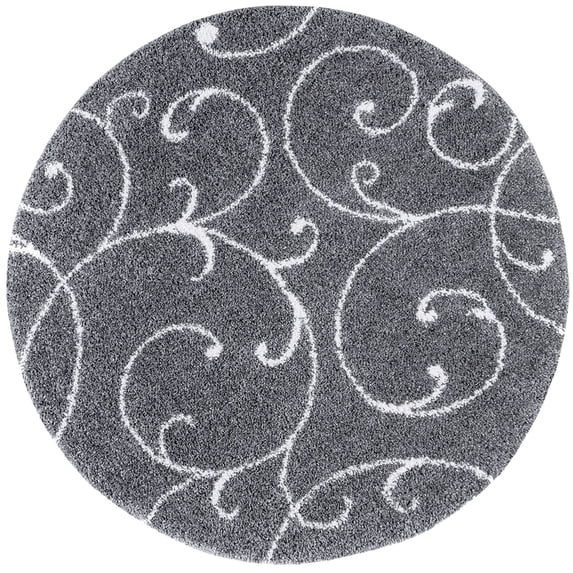 Tayse Soho Shag Shag Area Rug SOH1101 Transitional Gray Curls Swirls 5' 3" x 5' 3" Round