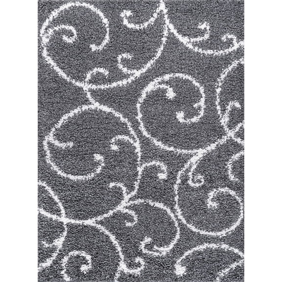 Tayse Soho Shag Shag Area Rug SOH1101 Transitional Gray Curls Swirls 5' 3" x 7' 3" Rectangle