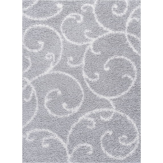 Tayse Soho Shag Shag Area Rug SOH1102 Transitional Silver Leaves Curls 3' 11'' x 5'3'' Rectangle