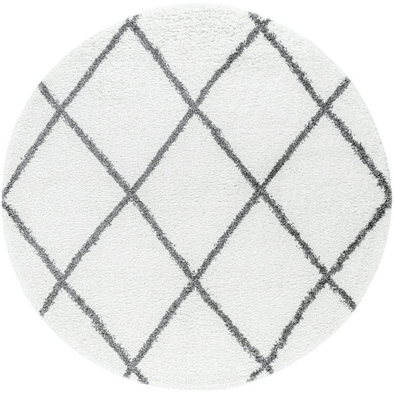 Tayse Soho Shag Shag Area Rug SOH1200 Transitional White Diamond Angled 5' 3" x 5' 3" Round