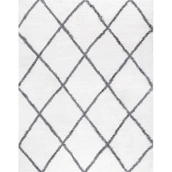 Tayse Soho Shag Shag Area Rug SOH1200 Transitional White Diamond Angled 5' 3" x 7' 3" Rectangle