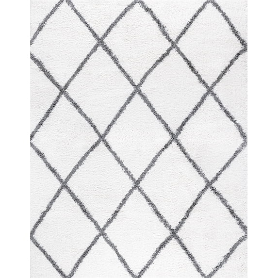 Tayse Soho Shag Shag Area Rug SOH1200 Transitional White Diamond Angled 8' 9" x 12' 2" Rectangle