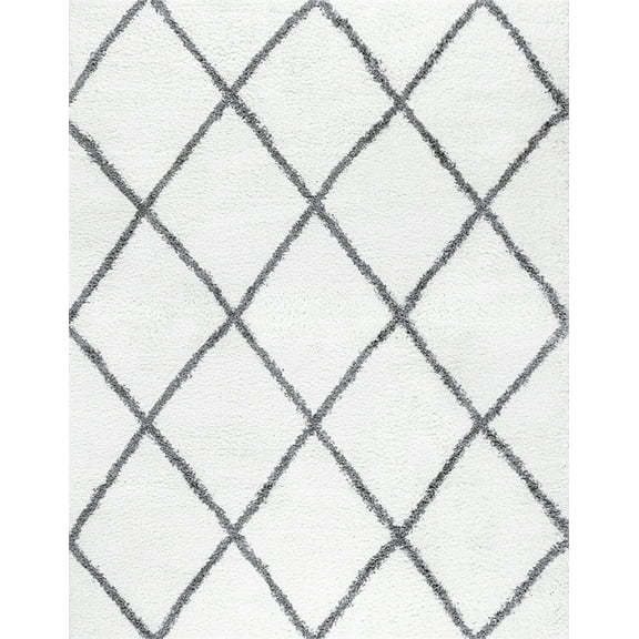 Tayse Soho Shag Shag Area Rug SOH1200 Transitional White Diamond Angled 3' 11'' x 5'3'' Rectangle