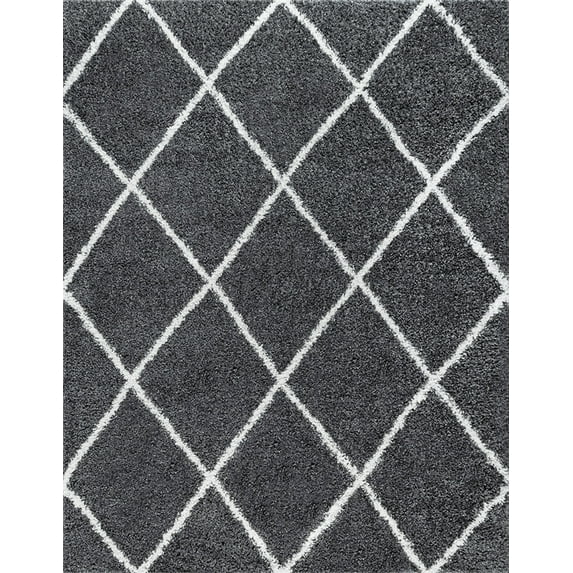 Tayse Soho Shag Shag Area Rug SOH1201 Transitional Gray Checkered Repeat 3' 11'' x 5'3'' Rectangle