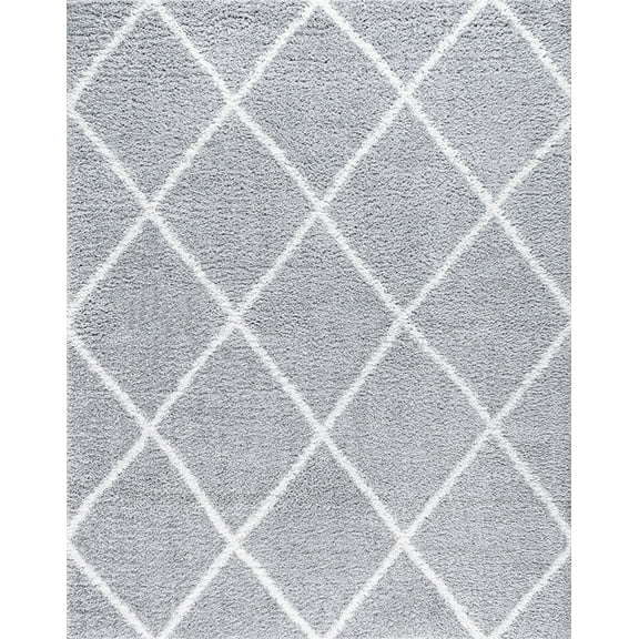 Tayse Soho Shag Shag Area Rug SOH1202 Transitional Silver Grid Diamonds 5' 3" x 7' 3" Rectangle