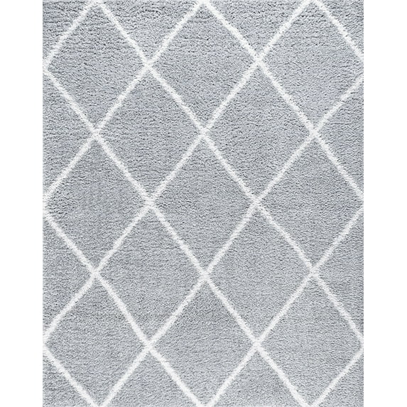 Tayse Soho Shag Shag Area Rug SOH1202 Transitional Silver Grid Diamonds 7' 10" x 10' 2" Rectangle