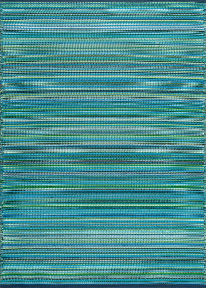 Aqua Blue Synthetic Stripe 8' x 10' Rectangular Area Rug