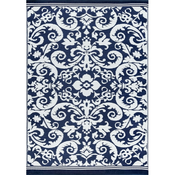Tayse Sunset Area Rug SUN1602 Transitional Navy Leaves Bulbs 5' 11" x 8' 10" Rectangle