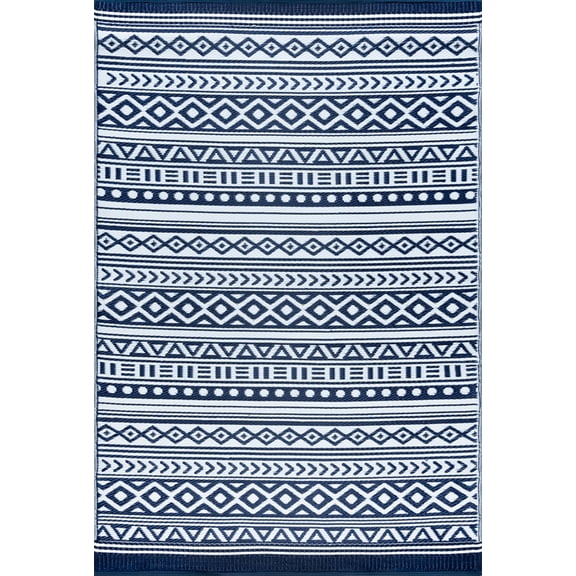 Tayse Sunset Area Rug SUN1802 Contemporary Navy Zig Zag Rows 8' 10" x 11' 10" Rectangle
