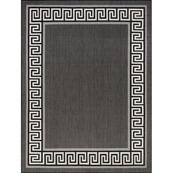 Tayse Traditional Black Banded Rows Area Rugs, 5' 3" x 7' 3"