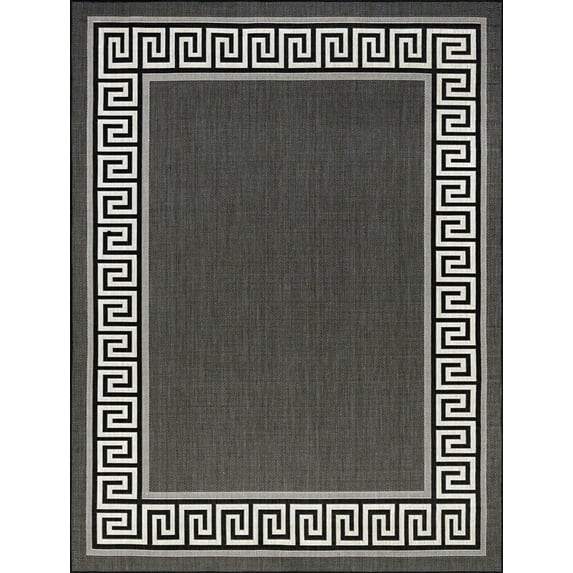 Tayse Traditional Black Banded Rows Area Rugs, 5' 3" x 7' 3"