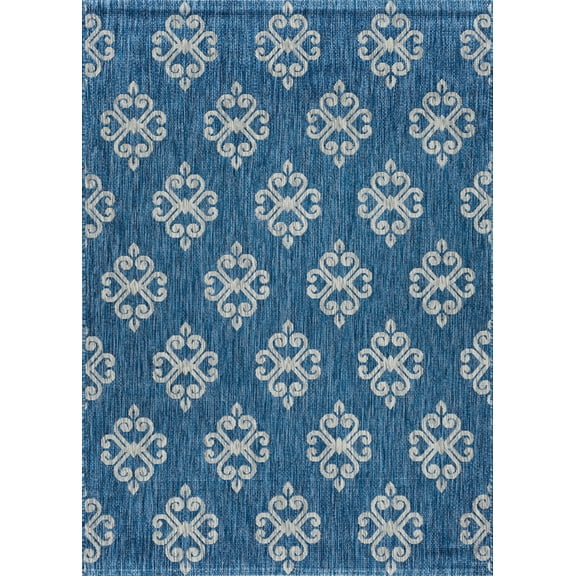 Tayse Veranda Area Rug VND1514 Transitional Indigo Half-Brick Swirls 7' 10" x 10' 3" Rectangle