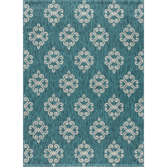 Tayse Veranda Area Rug VND1515 Transitional Teal Curls Swirls 5' 3" x 7' 3" Rectangle