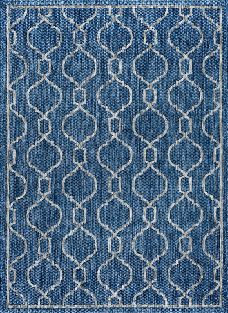 Indigo and White Geometric 8' x 10' Indoor/Outdoor Area Rug
