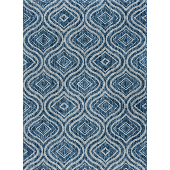 Tayse Veranda Area Rug VND1714 Contemporary Indigo Curves Diamonds 5' 3" x 7' 3" Rectangle