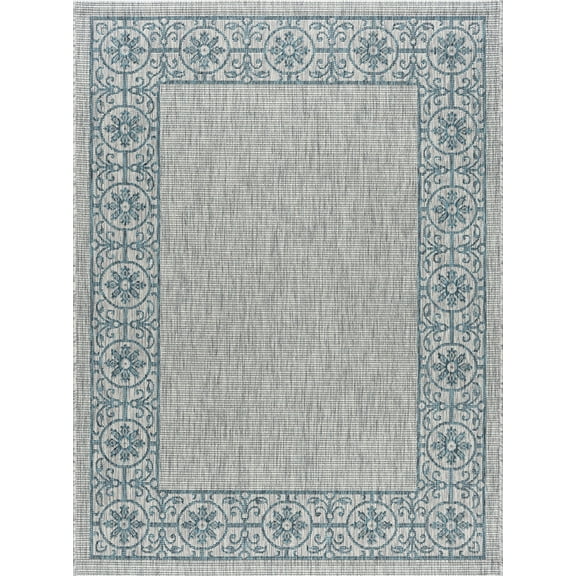 Tayse Veranda Area Rug VND1815 Traditional Teal Petals Rings 5' 3" x 7' 3" Rectangle