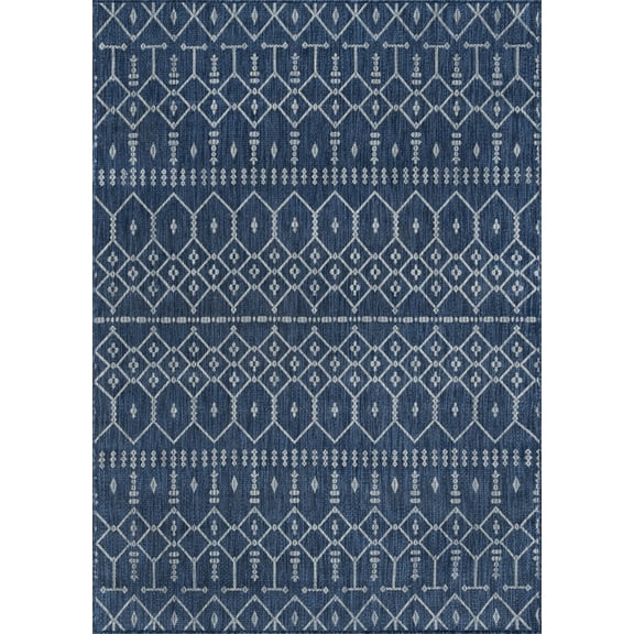 Tayse Veranda Area Rug VND2007 Contemporary Navy Rows Diamonds 2' 3" x 7' 3" Rectangle