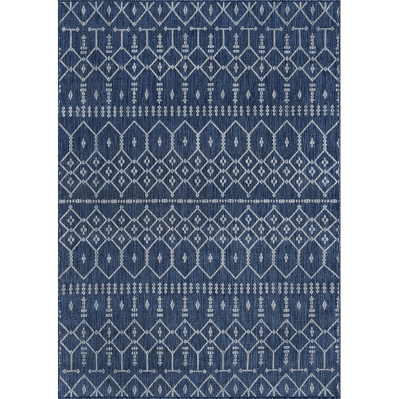 Tayse Veranda Area Rug VND2007 Contemporary Navy Rows Diamonds 3' 11'' x 5'3'' Rectangle