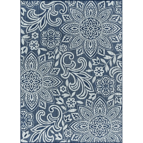 Tayse Veranda Area Rug VND2607 Transitional Navy Blossoms Bulbs 2' x 3' Rectangle