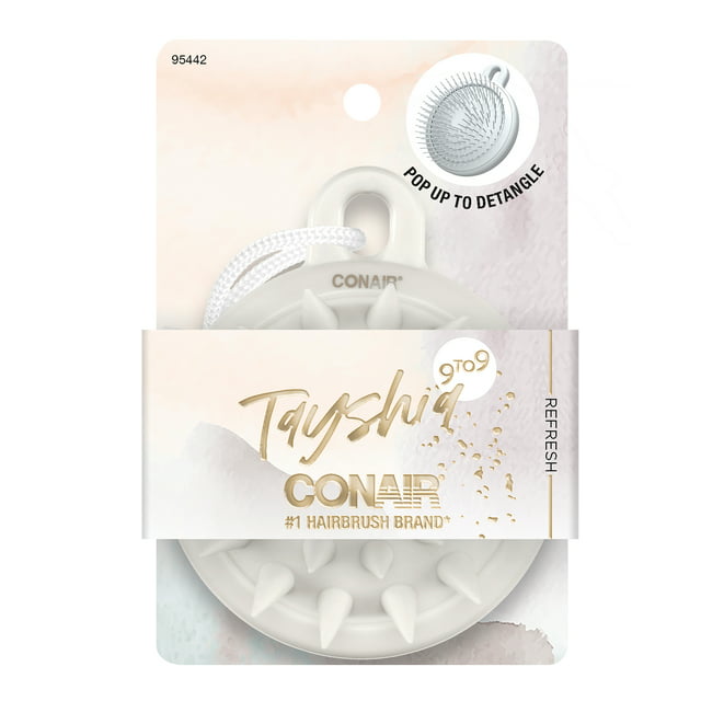 Tayshia by Conair 2-in-1 Pop-up Dual Shower Detangling Hair Brush, Gray