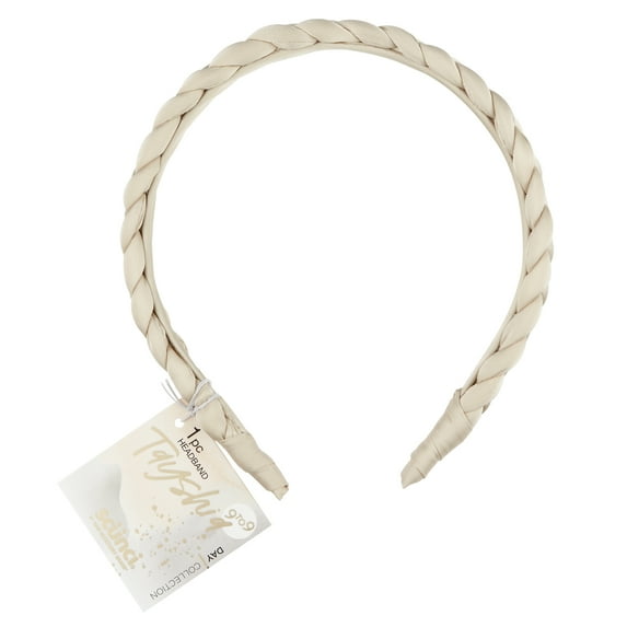 Tayshia by Scunci Comfort No-Squeeze Satin Braided Headband, Tan
