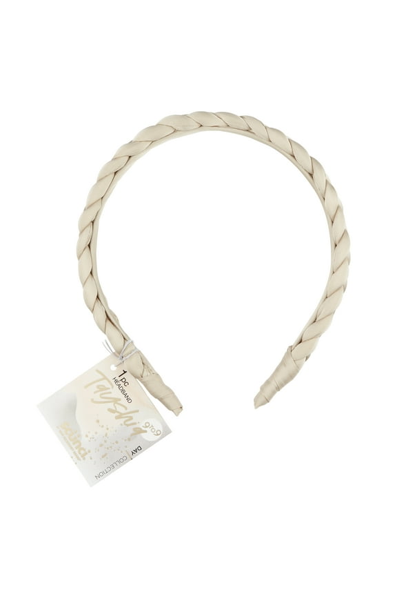 Tayshia by Scunci Comfort No-Squeeze Satin Braided Headband, Tan