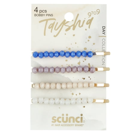 Tayshia by Scunci Gemstone Bobby Pins, Assorted Colors with Gold Base, 4 Count
