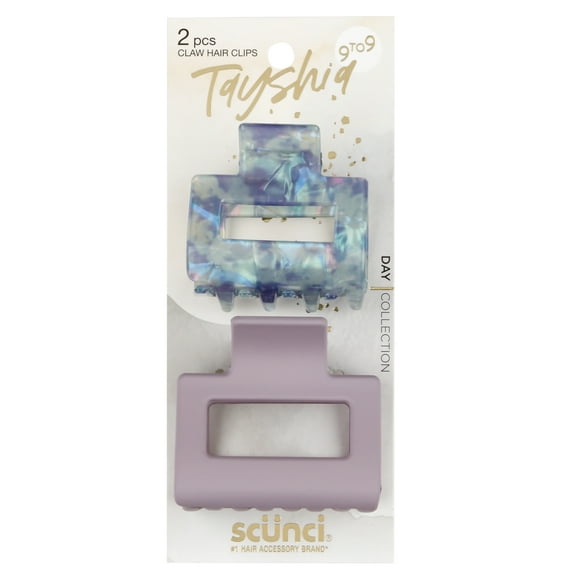 Tayshia by Scunci Large Rectangular Cutout Claw Clips, Lilac and Blue Tortoise, 2 Ct