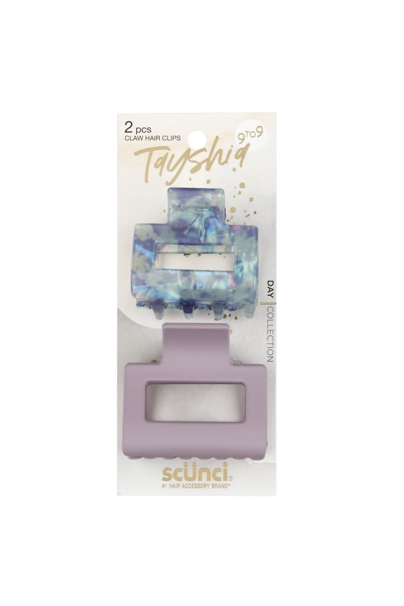 Tayshia by Scunci Large Rectangular Cutout Claw Clips, Lilac and Blue Tortoise, 2 Ct