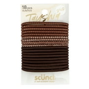 Tayshia by Scunci No Damage Elastic Ponytail Holder Hair Ties, Assorted Brown, 18 Ct