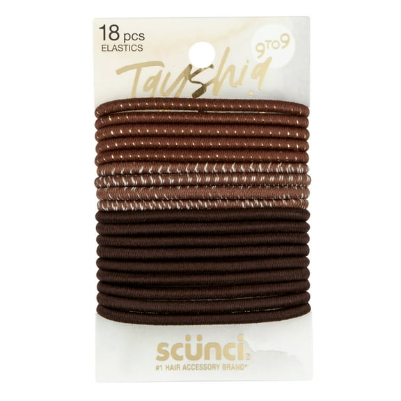 Tayshia by Scunci No Damage Elastic Ponytail Holder Hair Ties, Assorted Brown, 18 Ct