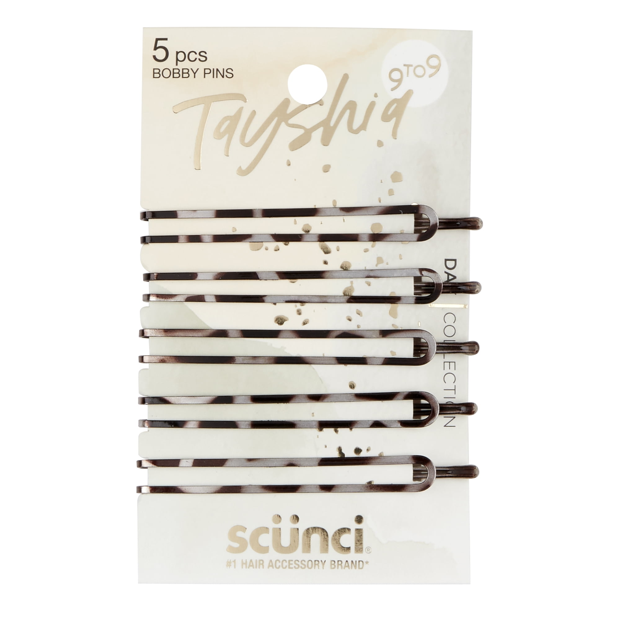 Tayshia by Scunci Open Center, No-Slip, Double Bobby Pins, Brown, 5 Ct