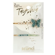 Tayshia by Scunci Pearl Butterfly, No-Slip Essential Bobby Pins, Turquoise, 2 Ct