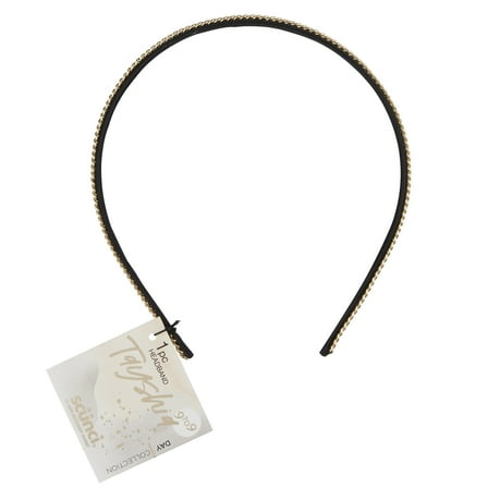 Tayshia by Scunci Thin Plastic Comfort Headband, Metal Chain with Black Plastic Base