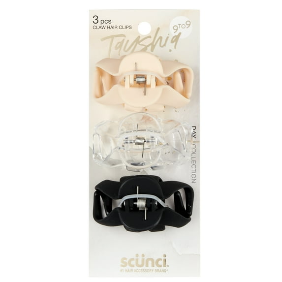 Tayshia by Scunci Wide-Curved No-Slip Octopus Claw Clips, Assorted Neutrals, 3 Ct