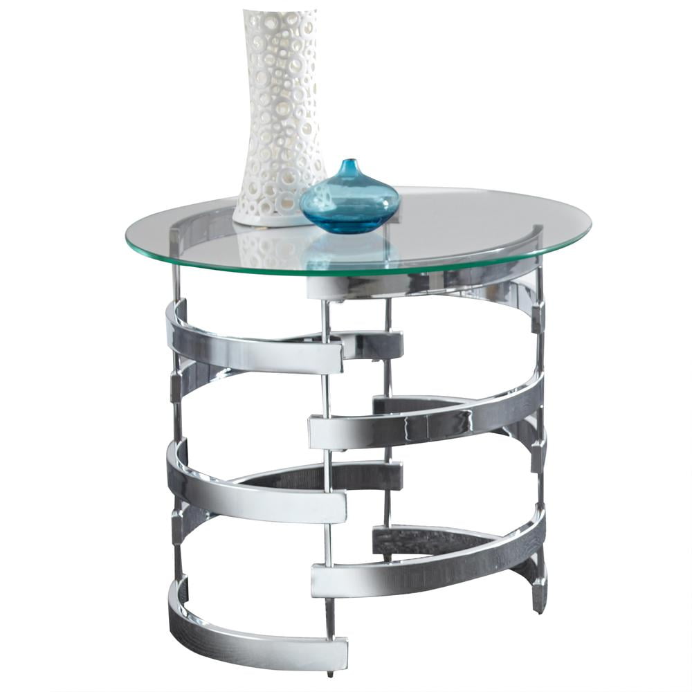23'' Sleek Chrome & Tinted Glass Round End Table