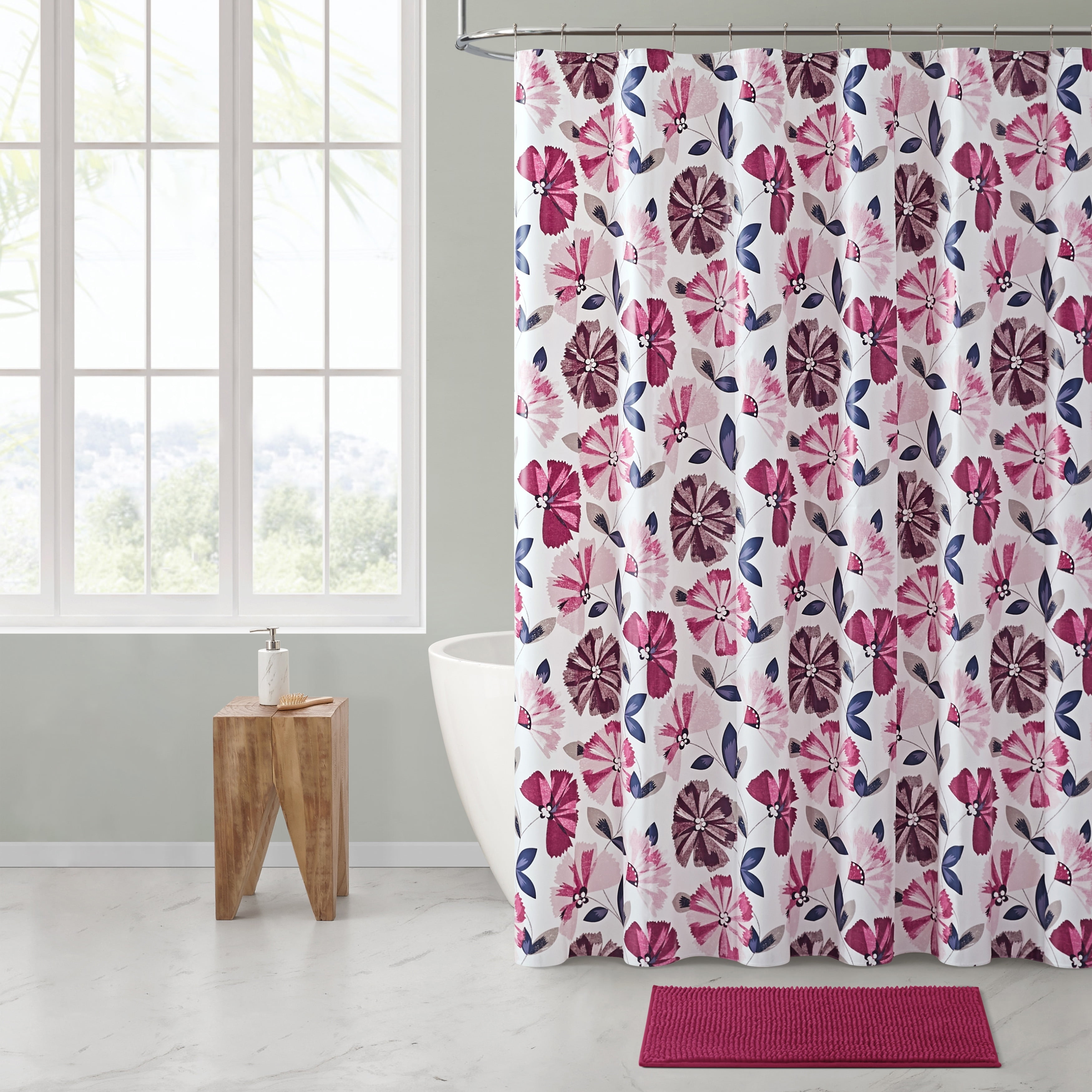 Tayson Zinnias Flower Floral Peva Shower Curtain Set with Bath Rug ...