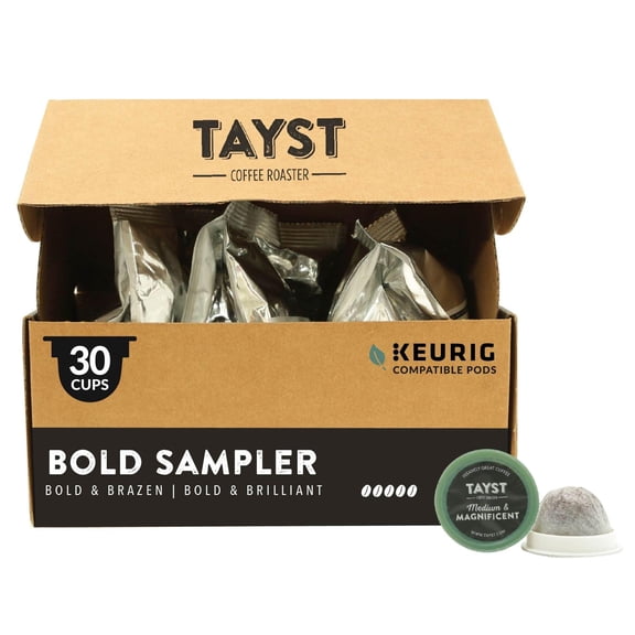 Tayst Coffee Pods, Bold Sampler Box Dark Roast, K Cups Compatible with Keurig Coffee Maker, Sustainable Single Serve, Pack of 30