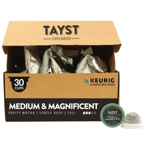 Tayst Coffee Pods, Medium & Magnificent Medium Roast, K Cups Compatible with Keurig Coffee Maker, Sustainable Single Serve, Pack of 30