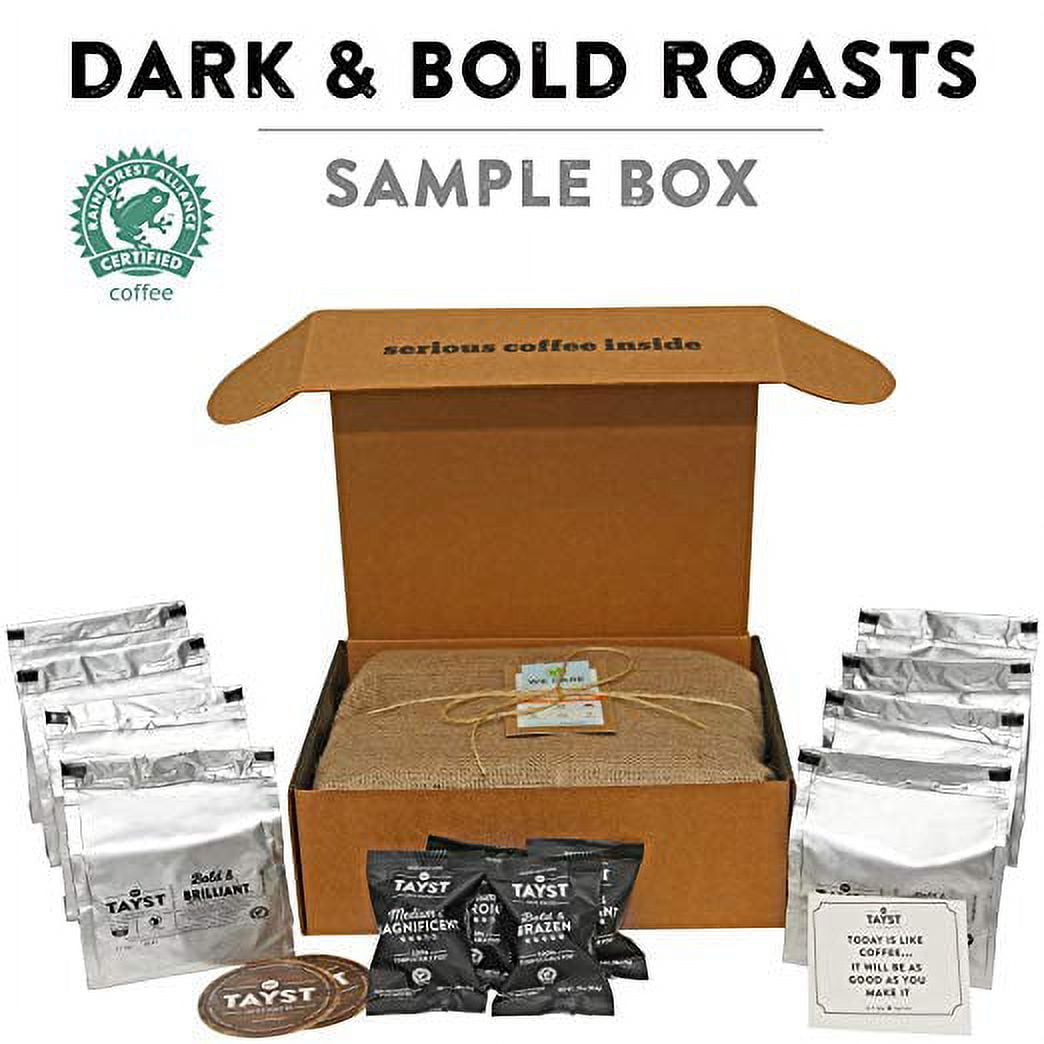 Tayst Dark Roast Coffee Pods | 100 ct. Bold Sample Box | 100% Compostable Keurig K-Cup compatible | Gourmet Coffee in Earth Friendly packaging
